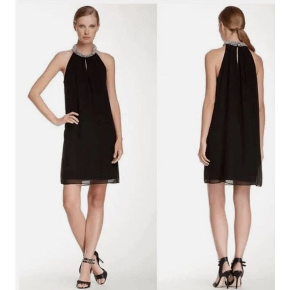 Diane Von Furstenberg Silk Lainey Embellished Dress Black w/ Silver Beads Size 4